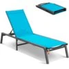 Chaise Lounge Chair Outdoor, Aluminum Patio Lounge Chair With Adjustable 5-Position, Folding Pool Lounge Chair, Blue