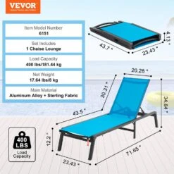 Chaise Lounge Chair Outdoor, Aluminum Patio Lounge Chair With Adjustable 5-Position, Folding Pool Lounge Chair, Blue -Vevor vevor outdoor lounge chairs jstygdtylskzk6allv0 76 1000