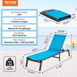 Patio Lounge Chairs Chaise Lounge Chairs Outdoor Aluminum With Adjustable 5-Position Folding Pool Chairs Blue 2pcs -Vevor vevor outdoor lounge chairs jstygdtylskzun91kv0 76 1000