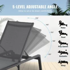 Chaise Lounge Chair Outdoor, Aluminum Patio Lounge Chair With Adjustable 5-Position, Folding Pool Chair, Dark Grey -Vevor vevor outdoor lounge chairs jstygdtyshskfzgt3v0 44 1000