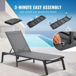 Chaise Lounge Chairs Outdoor, Aluminum Patio Lounge Chairs With Adjustable 5-Position Folding Chairs Dark Grey, 2-Piece -Vevor vevor outdoor lounge chairs jstygdtyshskgtuy1v0 1f 1000