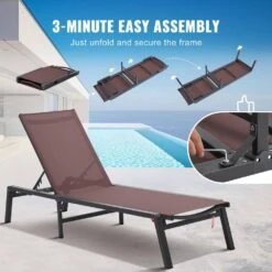 Chaise Lounge Chairs Outdoor, Aluminum Patio Lounge Chairs With Adjustable 5-Position, Folding Chairs, Brown, 2-Piece -Vevor vevor outdoor lounge chairs jstygdtyzskz22e76v0 1f 1000