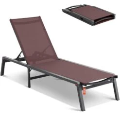 Chaise Lounge Chairs Outdoor, Aluminum Patio Lounge Chairs With Adjustable 5-Position, Folding Chairs, Brown, 2-Piece