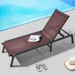 Chaise Lounge Chair Outdoor, Aluminum Patio Lounge Chair With Adjustable 5-Position, Folding Pool Lounge Chair, Brown -Vevor vevor outdoor lounge chairs jstygdtyzskzqse59v0 31 1000