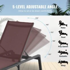 Chaise Lounge Chair Outdoor, Aluminum Patio Lounge Chair With Adjustable 5-Position, Folding Pool Lounge Chair, Brown -Vevor vevor outdoor lounge chairs jstygdtyzskzqse59v0 44 1000