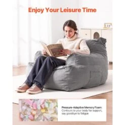 Bean Bag Chair, Plastic, Bean Bag Sofa Chair, High-Density Foam Filling, Outdoor Rocking Chair With Cushion, Grey -Vevor vevor outdoor rocking chairs fsyxcrddy45448awfv0 4f 1000