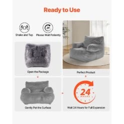 Bean Bag Chair, Plastic, Bean Bag Sofa Chair, High-Density Foam Filling, Outdoor Rocking Chair With Cushion, Grey -Vevor vevor outdoor rocking chairs fsyxcrddy45448awfv0 76 1000