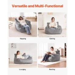 Bean Bag Chair, Plastic, Bean Bag Sofa Chair, High-Density Foam Filling, Outdoor Rocking Chair With Cushion, Grey -Vevor vevor outdoor rocking chairs fsyxcrddy45448awfv0 fa 1000