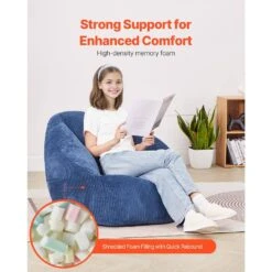 Bean Bag Chair, 3 Ft. Plastic Bean Bag Chair With Soft Armrests, Outdoor Rocking Chair With Cushion, Blue -Vevor vevor outdoor rocking chairs fsyxddy3539isf3tgv0 1f 1000