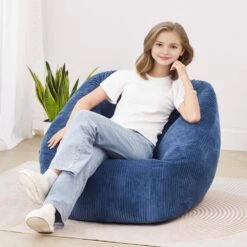 Bean Bag Chair, 3 Ft. Plastic Bean Bag Chair With Soft Armrests, Outdoor Rocking Chair With Cushion, Blue -Vevor vevor outdoor rocking chairs fsyxddy3539isf3tgv0 31 1000