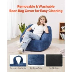 Bean Bag Chair, 3 Ft. Plastic Bean Bag Chair With Soft Armrests, Outdoor Rocking Chair With Cushion, Blue -Vevor vevor outdoor rocking chairs fsyxddy3539isf3tgv0 44 1000