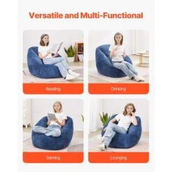 Bean Bag Chair, 3 Ft. Plastic Bean Bag Chair With Soft Armrests, Outdoor Rocking Chair With Cushion, Blue -Vevor vevor outdoor rocking chairs fsyxddy3539isf3tgv0 76 1000