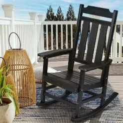 2-Pieces Plastic Porch Rocker HIPS Outdoor Rocking Chair With Smooth Armrests Supports Up To 400 Lbs.