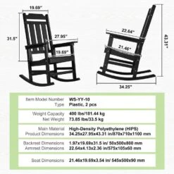 2-Pieces Plastic Porch Rocker HIPS Outdoor Rocking Chair With Smooth Armrests Supports Up To 400 Lbs. -Vevor vevor outdoor rocking chairs hwyyslksl2jz9sr3qv0 76 1000