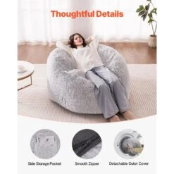 Bean Bag Bed Chair, Gray Plastic Outdoor Rocking Chair With Cushion Guard Gray Cushion From BeanBag To Lounge -Vevor vevor outdoor rocking chairs kzhcrddyfullox8qhv0 44 1000