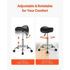 Saddle Stool With Wheels, 450 Lbs. Capacity Rolling Stool, Adjustable Plastic Outdoor Rocking Chair With Cushion, Black -Vevor vevor outdoor rocking chairs madhsjsmadwk1ieb9v0 1f 1000