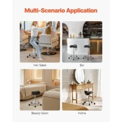 Saddle Stool With Wheels, 450 Lbs. Capacity Rolling Stool, Adjustable Plastic Outdoor Rocking Chair With Cushion, Black -Vevor vevor outdoor rocking chairs madhsjsmadwk1ieb9v0 fa 1000