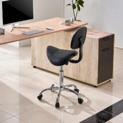 Saddle Stool With Back Support, 450 LBS. Capacity, Height Adjustable Plastic Outdoor Rocking Chair With Cushion, Black -Vevor vevor outdoor rocking chairs madhsjsmadykgssywv0 31 1000