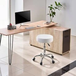 Round Rolling Stool Chair With Wheels, 450 Lbs. Capacity, Adjustable Plastic Outdoor Rocking Chair With Cushion, White -Vevor vevor outdoor rocking chairs ydbsnlyxwkbwsd2puv0 31 1000