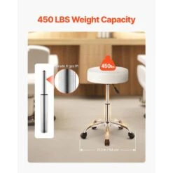 Round Rolling Stool Chair With Wheels, 450 Lbs. Capacity, Adjustable Plastic Outdoor Rocking Chair With Cushion, White -Vevor vevor outdoor rocking chairs ydbsnlyxwkbwsd2puv0 4f 1000