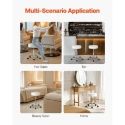 Round Rolling Stool Chair With Wheels, 450 Lbs. Capacity, Adjustable Plastic Outdoor Rocking Chair With Cushion, White -Vevor vevor outdoor rocking chairs ydbsnlyxwkbwsd2puv0 fa 1000