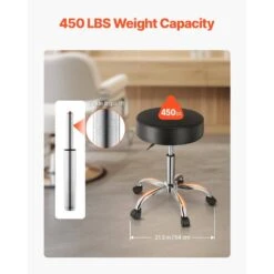 Rolling Stool With Wheels, 450 Lbs. Weight Capacity, Height Adjustable Plastic Outdoor Rocking Chair With Cushion, Black -Vevor vevor outdoor rocking chairs ydhsjsyx450lg193dv0 4f 1000