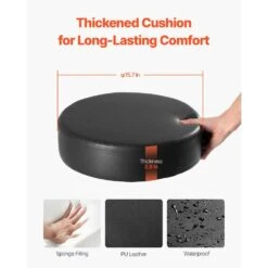 Rolling Stool With Wheels, 450 Lbs. Weight Capacity, Height Adjustable Plastic Outdoor Rocking Chair With Cushion, Black -Vevor vevor outdoor rocking chairs ydhsjsyx450lg193dv0 c3 1000