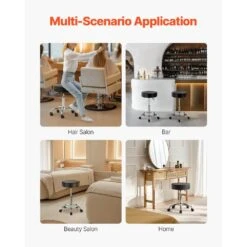 Rolling Stool With Wheels, 450 Lbs. Weight Capacity, Height Adjustable Plastic Outdoor Rocking Chair With Cushion, Black -Vevor vevor outdoor rocking chairs ydhsjsyx450lg193dv0 fa 1000