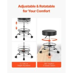 Rolling Stool With Foot Rest, 450 LBS. Capacity, Height Adjustable Plastic Outdoor Rocking Chair With Cushion, Black -Vevor vevor outdoor rocking chairs ydhsjsyxwkbyjzq2wv0 1f 1000