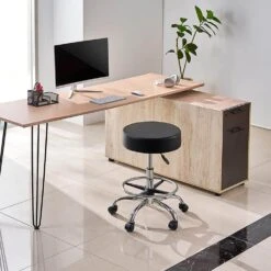 Rolling Stool With Foot Rest, 450 LBS. Capacity, Height Adjustable Plastic Outdoor Rocking Chair With Cushion, Black -Vevor vevor outdoor rocking chairs ydhsjsyxwkbyjzq2wv0 31 1000