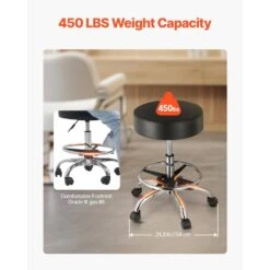 Rolling Stool With Foot Rest, 450 LBS. Capacity, Height Adjustable Plastic Outdoor Rocking Chair With Cushion, Black -Vevor vevor outdoor rocking chairs ydhsjsyxwkbyjzq2wv0 4f 1000