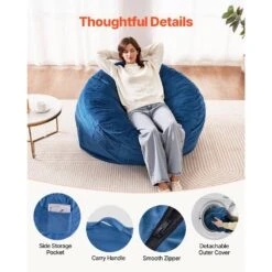 Bean Bag Chair, Round Bean Bag Chair With Removable & Washable Cover, Plastic Outdoor Rocking Chair With Cushion, Blue -Vevor vevor outdoor rocking chairs yxcrddy4349ivtklyv0 44 1000