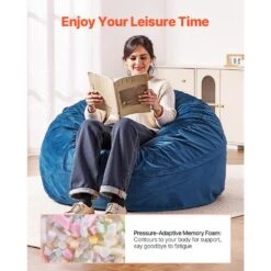 Bean Bag Chair, Round Bean Bag Chair With Removable & Washable Cover, Plastic Outdoor Rocking Chair With Cushion, Blue -Vevor vevor outdoor rocking chairs yxcrddy4349ivtklyv0 4f 1000