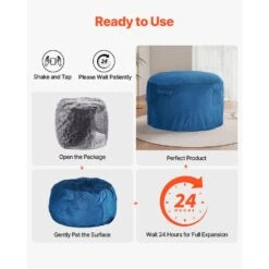 Bean Bag Chair, Round Bean Bag Chair With Removable & Washable Cover, Plastic Outdoor Rocking Chair With Cushion, Blue -Vevor vevor outdoor rocking chairs yxcrddy4349ivtklyv0 76 1000