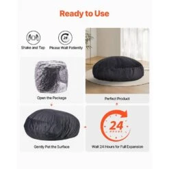 Bean Bag Chair, Plastic, High-Density Foam Filling Round Bean Bag, Outdoor Rocking Chair With Cushion, Black -Vevor vevor outdoor rocking chairs yxcrddy6672iowvj1v0 76 1000