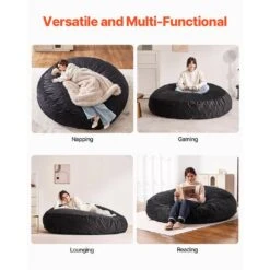 Bean Bag Chair, Plastic, High-Density Foam Filling Round Bean Bag, Outdoor Rocking Chair With Cushion, Black -Vevor vevor outdoor rocking chairs yxcrddy6672iowvj1v0 fa 1000