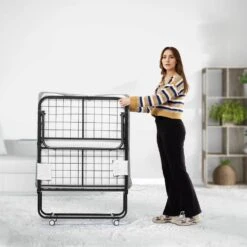 Rollaway Bed, Black Metal Frame, Outdoor Rocking Chair With White Cushion, 31 X 75 In. Folding Bed With 4 In. Mattress -Vevor vevor outdoor rocking chairs zdc31yc4inchsl74hv0 31 1000