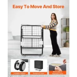 Rollaway Bed, Black Metal Frame, Outdoor Rocking Chair With White Cushion, 31 X 75 In. Folding Bed With 4 In. Mattress -Vevor vevor outdoor rocking chairs zdc31yc4inchsl74hv0 44 1000