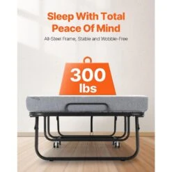 Rollaway Bed, Black Metal Frame, Outdoor Rocking Chair With White Cushion, 31 X 75 In. Folding Bed With 4 In. Mattress -Vevor vevor outdoor rocking chairs zdc31yc4inchsl74hv0 4f 1000