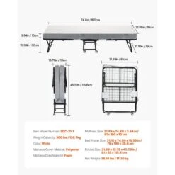 Rollaway Bed, Black Metal Frame, Outdoor Rocking Chair With White Cushion, 31 X 75 In. Folding Bed With 4 In. Mattress -Vevor vevor outdoor rocking chairs zdc31yc4inchsl74hv0 76 1000