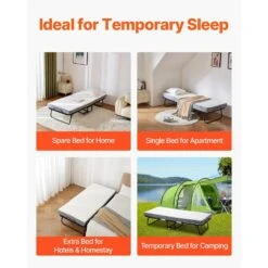 Rollaway Bed, Black Metal Frame, Outdoor Rocking Chair With White Cushion, 31 X 75 In. Folding Bed With 4 In. Mattress -Vevor vevor outdoor rocking chairs zdc31yc4inchsl74hv0 fa 1000