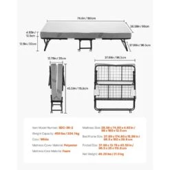 Rollaway Bed, Black Metal Frame, Outdoor Rocking Chair With White Cushion, 38 X 75 In. Folding Bed With 5 In. Mattress -Vevor vevor outdoor rocking chairs zdc38yc5inchtsrzyv0 76 1000