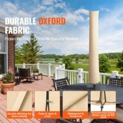 Patio Umbrella Cover, 9 Ft. O 12 Ft. Windproof, 420D Oxford Cloth, PU Coating 2000 UV Resistant Beige -Vevor vevor outdoor umbrella covers hws420dpu12ft67oiv0 4f 1000