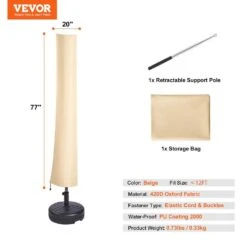 Patio Umbrella Cover, 9 Ft. O 12 Ft. Windproof, 420D Oxford Cloth, PU Coating 2000 UV Resistant Beige -Vevor vevor outdoor umbrella covers hws420dpu12ft67oiv0 76 1000