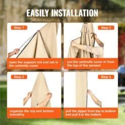 Patio Umbrella Cover, 9 Ft. O 12 Ft. Windproof, 420D Oxford Cloth, PU Coating 2000 UV Resistant Beige -Vevor vevor outdoor umbrella covers hws420dpu12ft67oiv0 fa 1000