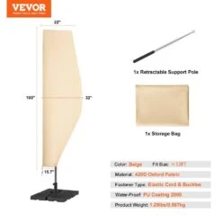 Banana Style Patio Umbrella Cover, Up To 13 Ft. Windproof, 420 D Oxford Cloth, PU Coating 2000, UV Resistant Beige -Vevor vevor outdoor umbrella covers hws420dpu13ftfe64v0 76 1000