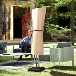 Patio Umbrella Cover, Up To 13 Ft. Windproof, 420D Oxford Cloth, PU Coating 2000, UV Resistant Beige -Vevor vevor outdoor umbrella covers hws420dpu13ftpjunv0 31 1000