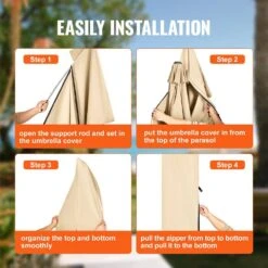 Patio Umbrella Cover, Up To 13 Ft. Windproof, 420D Oxford Cloth, PU Coating 2000, UV Resistant Beige -Vevor vevor outdoor umbrella covers hws420dpu13ftpjunv0 fa 1000