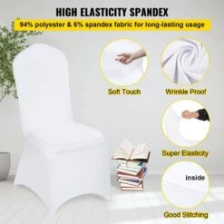 White Chair Covers Polyester Spandex Chair Cover Stretch Slipcovers Flat-Front Chair Covers (50-Pieces) -Vevor vevor patio chair covers 50tqbbsyt00000001v0 4f 1000