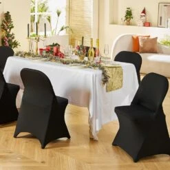 100 PCS Stretch Spandex Folding Chair Covers Universal Fitted Chair Cover Removable Washable Protective Slipcovers,Black -Vevor vevor patio chair covers yths100pcsdkfy5exv0 31 1000